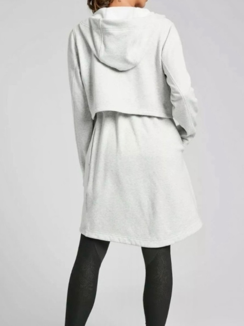 Athleta Cozy Karma Hooded Long Line Jacket Fleece Plush Interior Heather Grey M - Picture 3 of 8